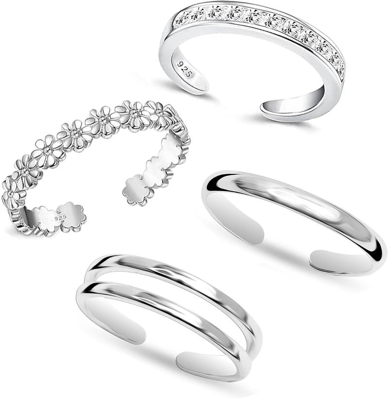 LeCalla 925 Sterling Silver Open Toe Rings Set for Women Adjustable Minimalist Toe Rings Summer Beach Foot Jewelry - Image 1